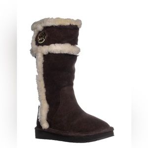 Michael Kors Ugg-style white trimmed boots